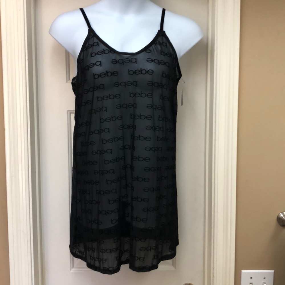 Bebe black sheer monogrammed mesh slip dress 3X
